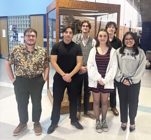 The Hugoton High School Scholars Bowl team places third at Regionals in Clearwater February 6! The team has qualified to compete in the State Tournament in McPherson. Pictured from the left in back are Austin Hewitt and Aidan Allen. In front are Coach Chandler Burrows, Mario Hernandez, Lainey Cox and Mariana Rivas-Leon. Photo courtesy of Hugoton Eagles Facebook.