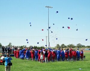 Hats in the Air!!!  And its a Wrap!!! The Hugoton High School Class of 2024 celebrates their  graduation Saturday morning, May 11. Photo courtesy of Levi Foreman.