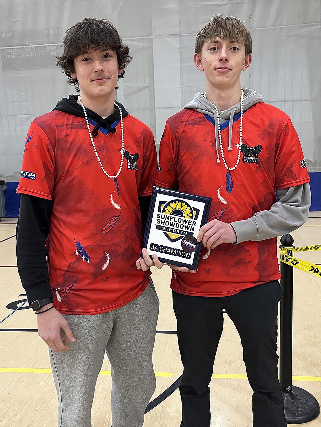 Kaylor Regensburg and Aiden Conner are 3A State Champs in Fortnite. Photo courtesy of USD 21 Eagles Facebook.