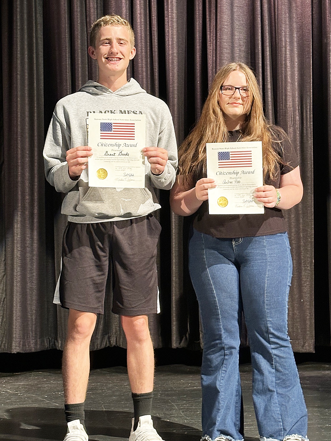 Hugoton Middle School Citizenship Award recipients are Grant Goode and Aubree Pate. Photo courtesy of Tina Salmans.